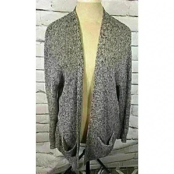 Theory Womens Size M Black White Long Sleeve Open Cardigan Linen Front Pockets - Picture 1 of 5